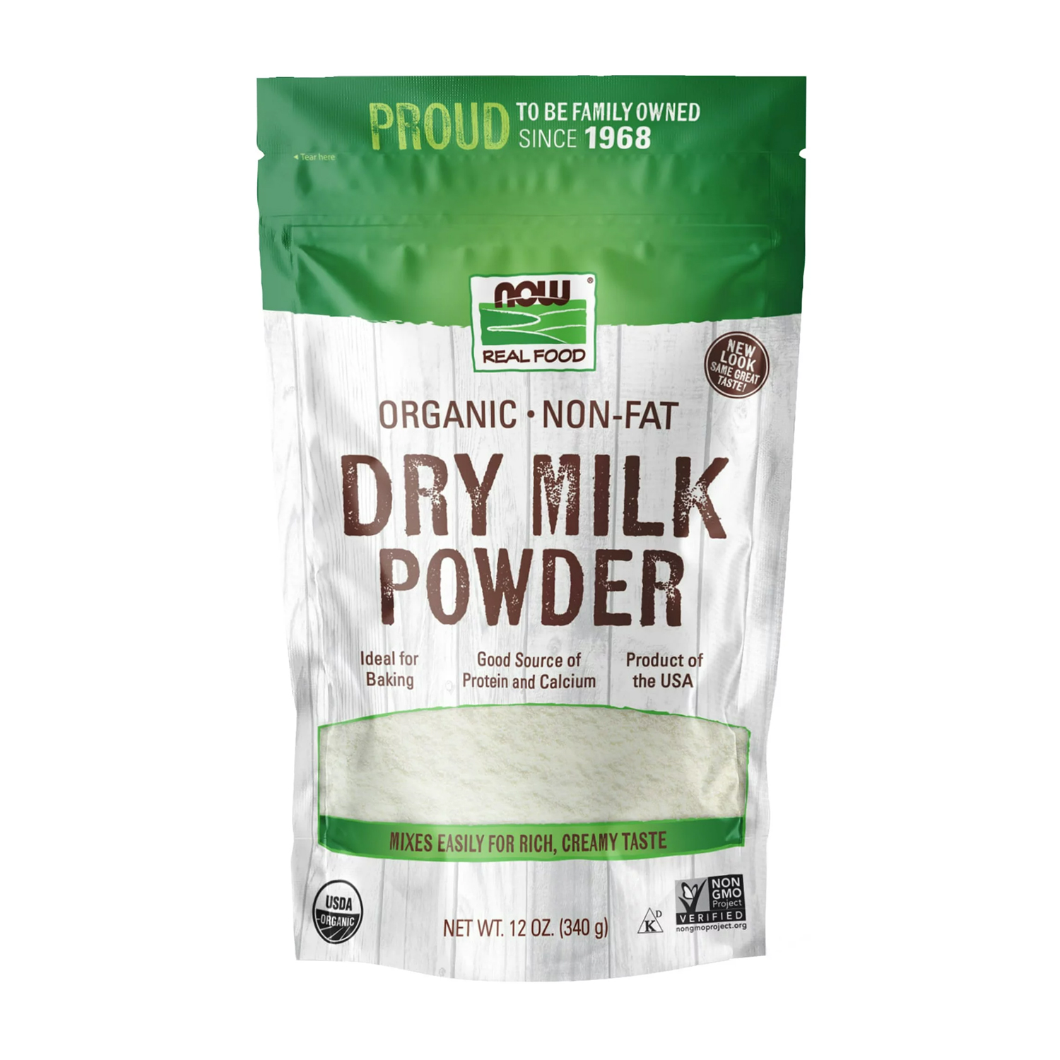 NOW Foods, Organic Non-Fat Dry Milk Powder with Protein and Calcium, 12-Ounce (Packaging May Vary)