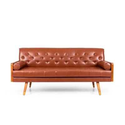 Noble House Marcel Faux Leather Tufted Sofa, Cognac Brown