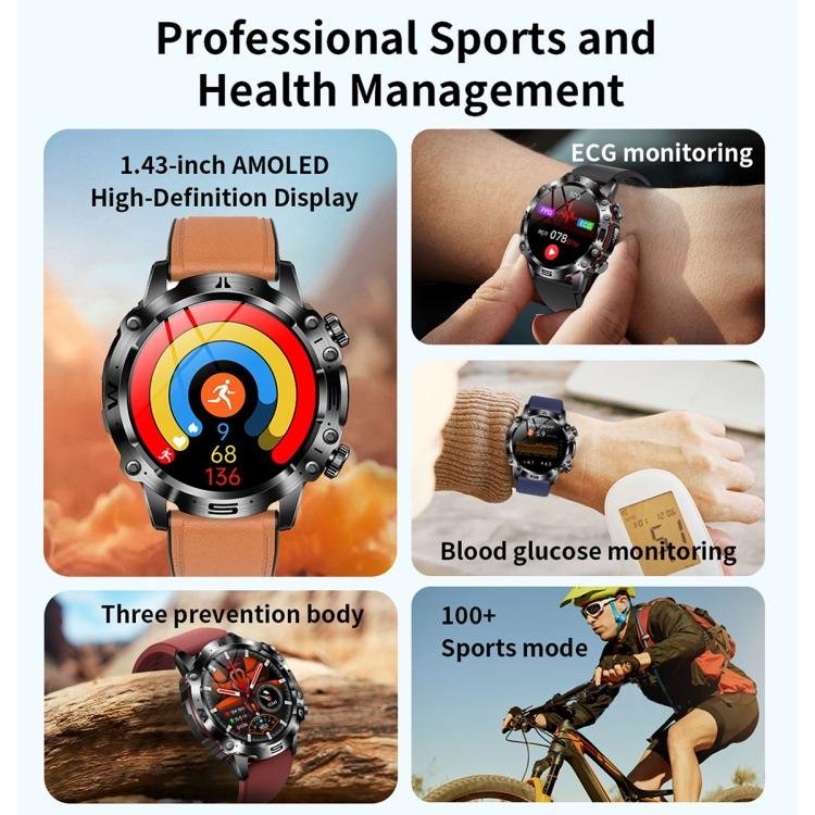 ET482 1.43 inch AMOLED Screen Sports Smart Watch Support Bluetooth Call / ECG Function(Blue Silicone Band) - Image 4